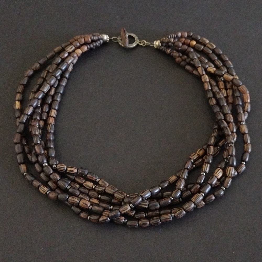Silpada Sterling Silver Palm Wood Beaded Necklace N1349 Retired